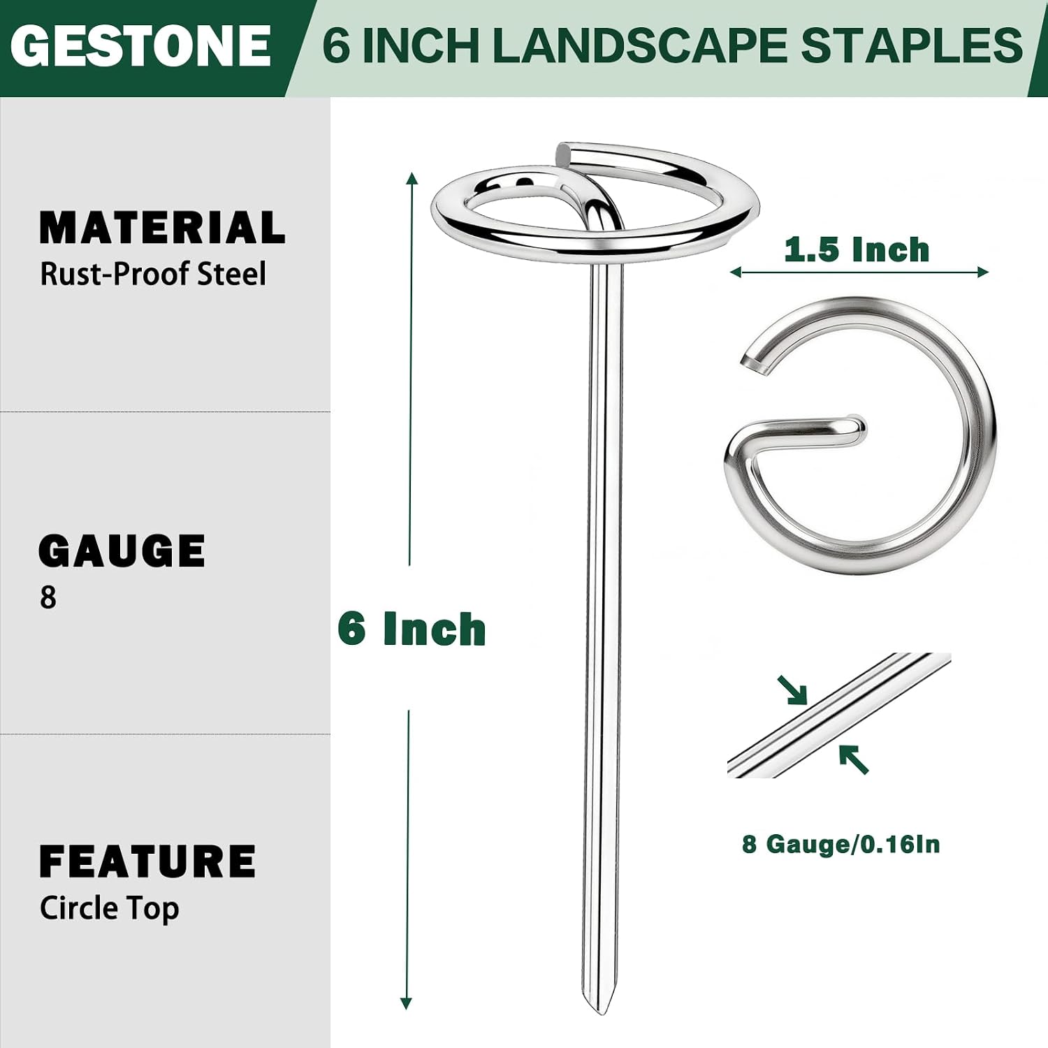 Landscape Staples Pins 120 Pack, 8 Gauge 6 Inch Heavy Duty Galvanized Weed Barrier Pins, Circle Top Garden Stakes with