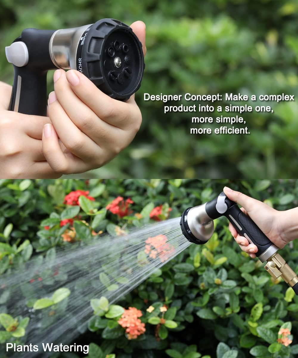 Garden Hose Nozzle Heavy Duty, 8 Patterns, Thumb On/Off Valve, Black | High pressure sprayer for watering plants, car