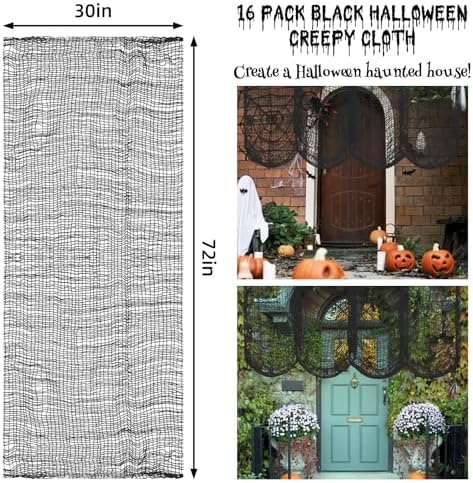 Legigo 16 Pack Halloween Creepy Cloths, Black Fabric Yard Decorations