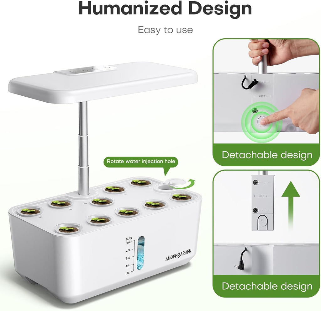 Indoor Garden Hydroponics Growing System: 10 Pods Kit with LED | Plant Germination Kit Herb Vegetable Growth Lamp