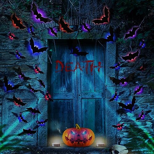 LED Bats Halloween Decoration, 3D Bat Wall Lights for Door/Window