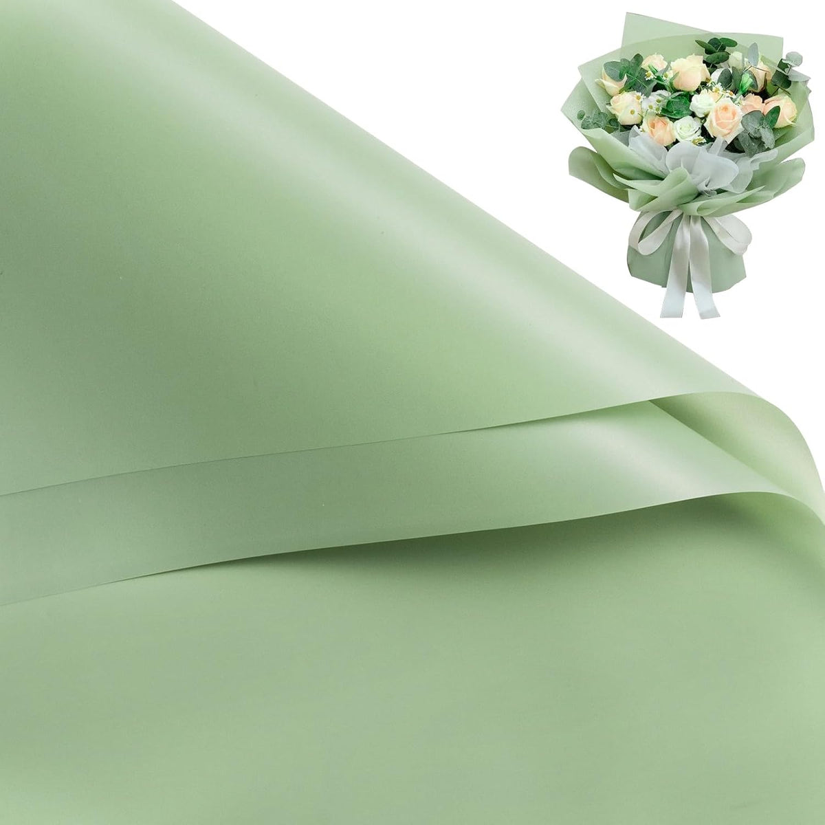 RUSPEPA 20 Sheets Flower Wrapping Paper, Pure Light Green Waterproof Floral Bouquet Wrapping Paper, Florist Supplies Packaging for Birthday, Party, Wedding and DIY Crafts