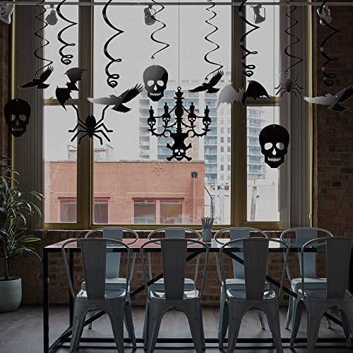 KUUQA Halloween Hanging Decorations Ceiling Decoration of Chandelier Bat Crow Spider Skull for Haunted House Decoration, Set of 20