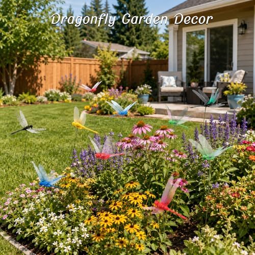 30PCS 3D Dragonfly Garden Stakes Artificial Plastic Dragonfly Garden Decor