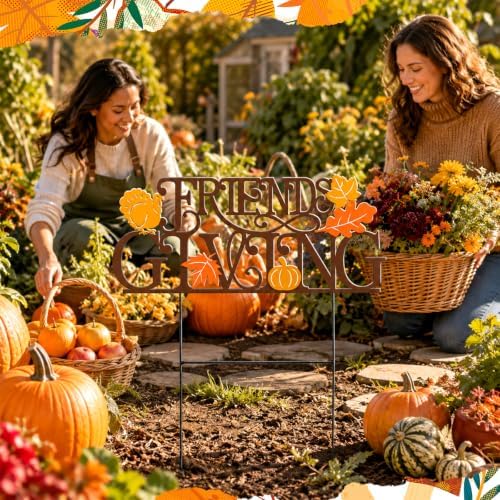 Amyhill Fall Thanksgiving Outdoor Decor Metal Garden Stake Friends Giving Maple Leaves Pumpkin Turkey Autumn Yard Sign Decorations for Home Lawn Porch Backyard Holiday Decorations