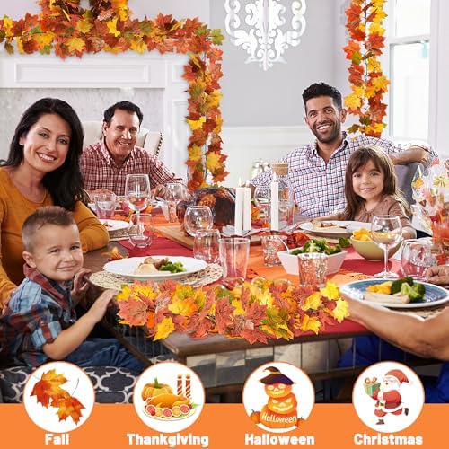 2Pack 11.8FT Fall Maple Leaf Garland Yellow Green Thanksgiving Fall Decor