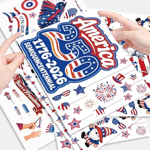 AhfuLife 250 Years Anniversary USA Window Clings for 4th of July, 250 Anniversary 9 Sheets America Patriotic Themed Window Stickers for Independence Day, Home Office Party Decorations(Style D)