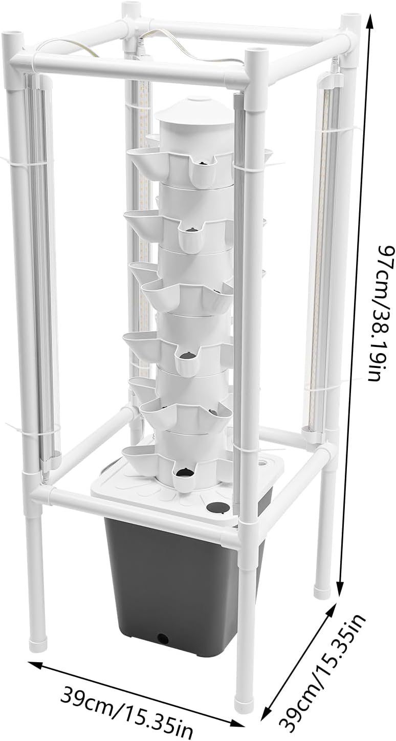 Hydroponics Tower Garden Vertical Growing System Kit, 30-Plant Indoor Gardening Planter Germination Kit with LED Grow