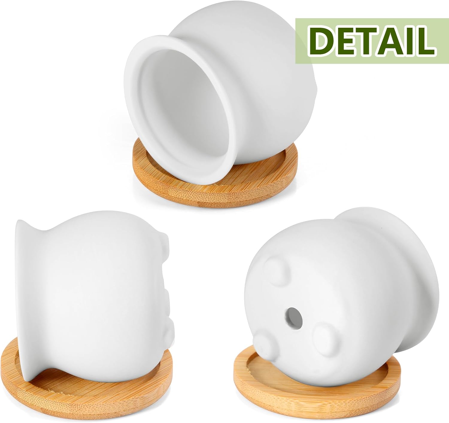 12 Pcs 2.5 Inch Mini Succulent Pots with Bamboo Tray White Ceramic Pots Color Your Own DIY Small Planters Containers