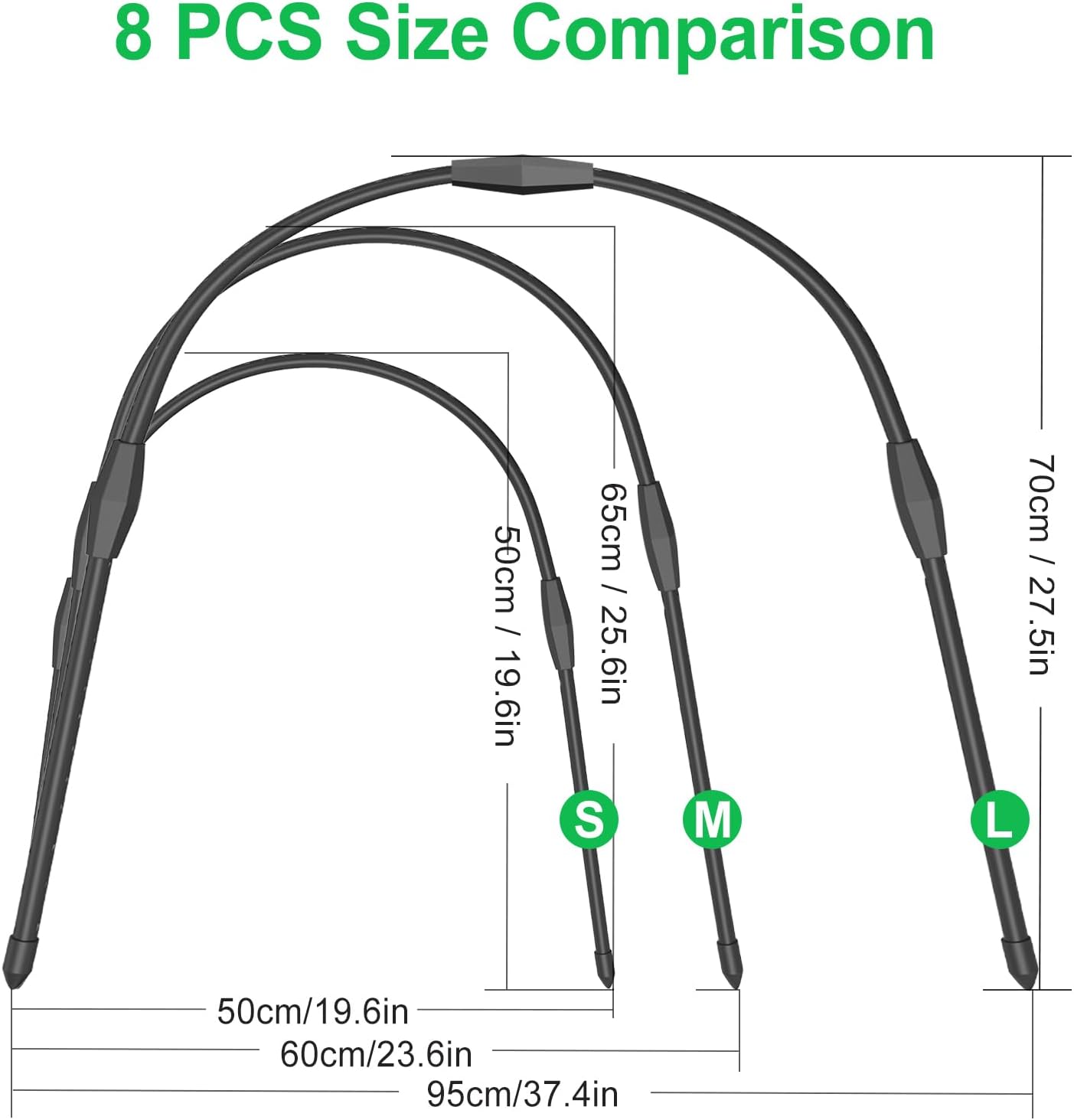 8pcs Garden Hoops for Raised Beds, 37.4"x 27.5" Greenhouse Hoops for Row Cover Garden Netting, Rust-Free Garden Tunnel
