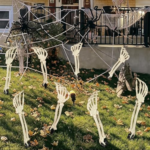 Halloween Realistic Skeleton Stakes Zombie Ghost Arm Stake Severed Plastic Skeleton Hands Yard Signs for Lawn Stakes Garden Halloween Props Decoration (2 Pcs White&Black)