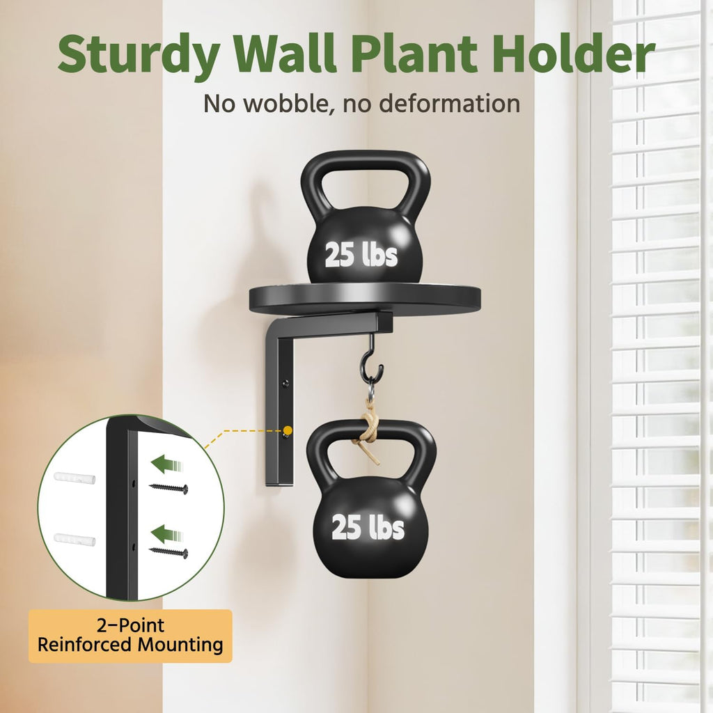 LASZOLA Plant Hanger Holder Window Shelf Wall Mounted Indoor, 3 Pcs Black | Modern Metal Floating Stand, Hanging Flower