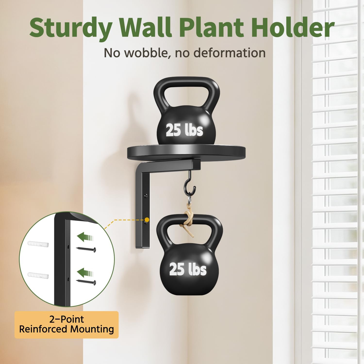 LASZOLA Plant Hanger Holder Window Shelf Wall Mounted Indoor, 3 Pcs Black | Modern Metal Floating Stand, Hanging Flower