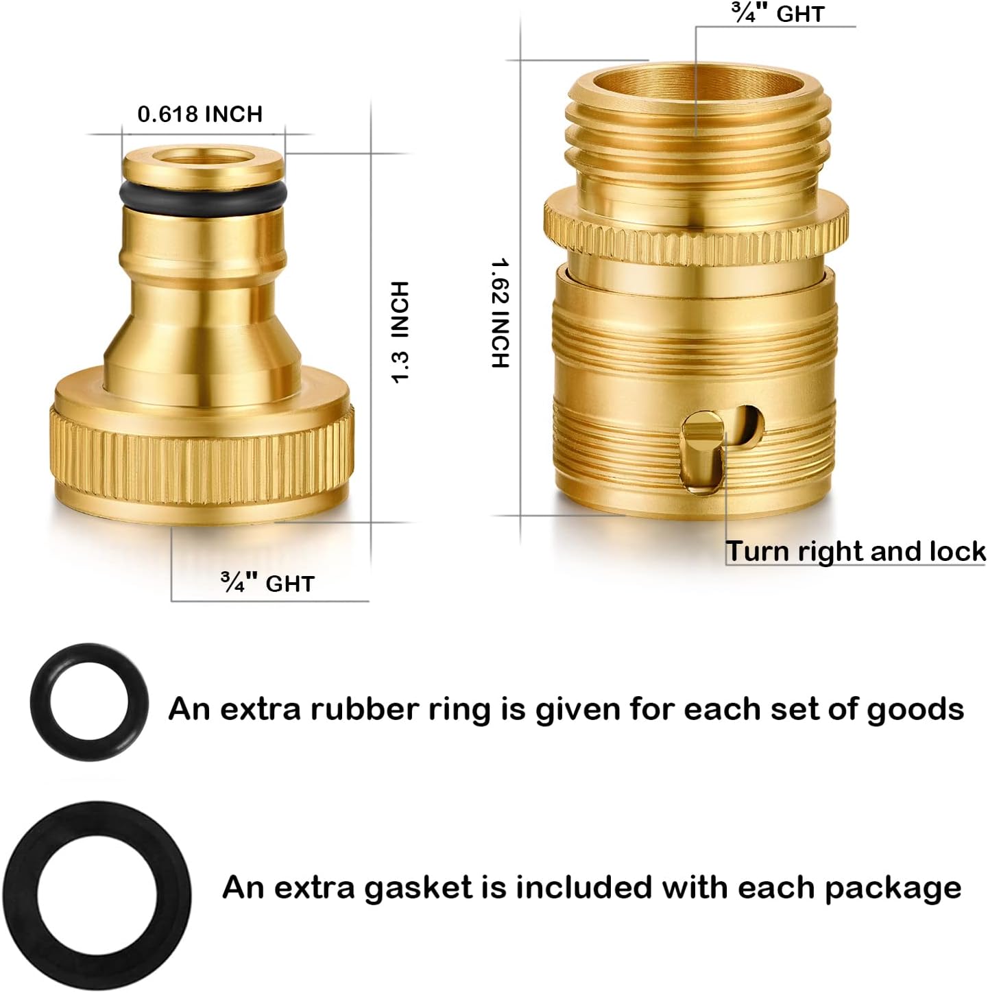 Solid Brass 3/4" GHT Garden Hose Quick Connector | Leak - Proof, Heavy - Duty for Outdoor garden watering and car