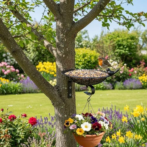 Metal Tray Bird Feeder, Heavy Duty Mesh Seed Tray for Wild Bird