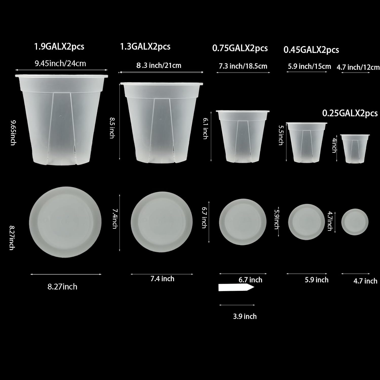 Clear Nursery pots with Drainage 5/6/7/8/9 inch 10 Pack | for Indoor&Outdoor Plant,monstera pots with saucers,monitor