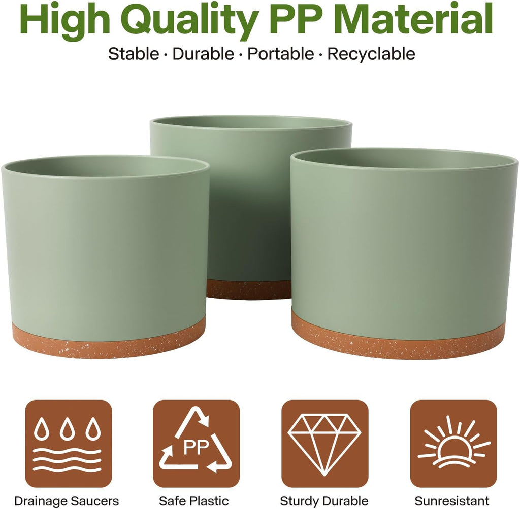 3 Pack Cylinder Planter Set 10/9/8 Inch White Indoor Plant Pots | Modern flower pots with drainage holes and saucers.