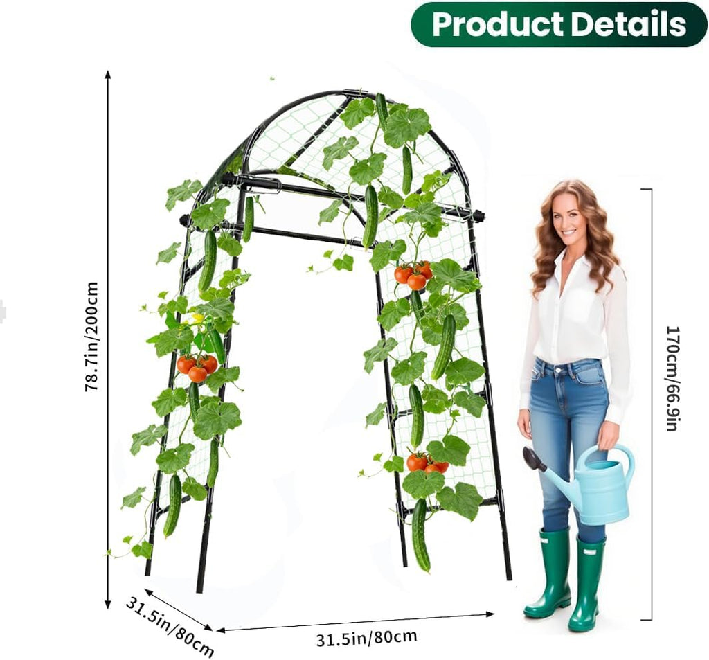 Garden Arch Trellis for Climbing Plants Outdoor - (Black, 81x36x32in) Cucumber Trellis for Raised Bed with Net, Garden
