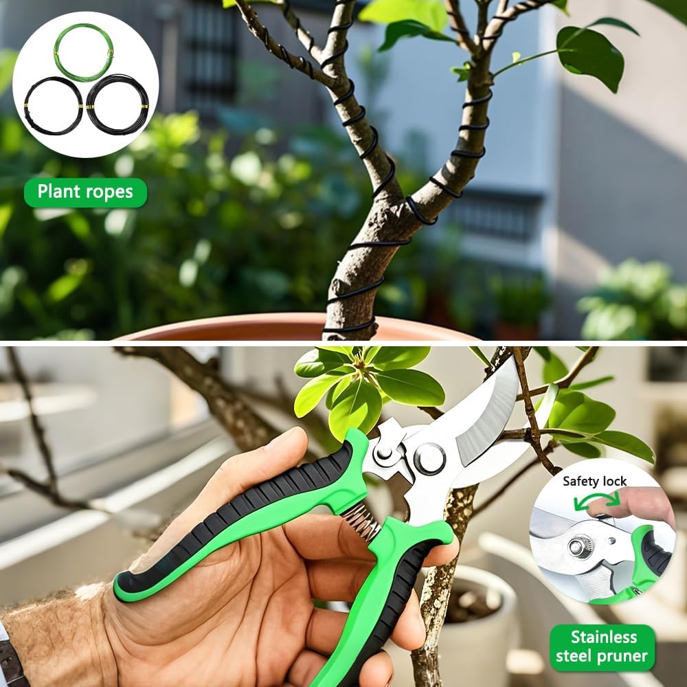 21 Pcs Bonsai Tool Kit for Beginners, Tools Set with PU Leather Bag | Premium Carbon Steel Pruning Shears & Scissors