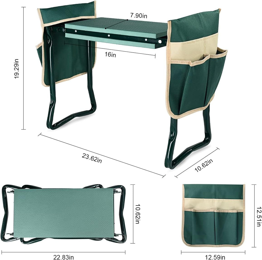KVR Upgraded Garden Kneeler and Seat with Thicken & Widen Soft Kneeling Pad,Heavy Duty Foldable Gardener Stool with 2