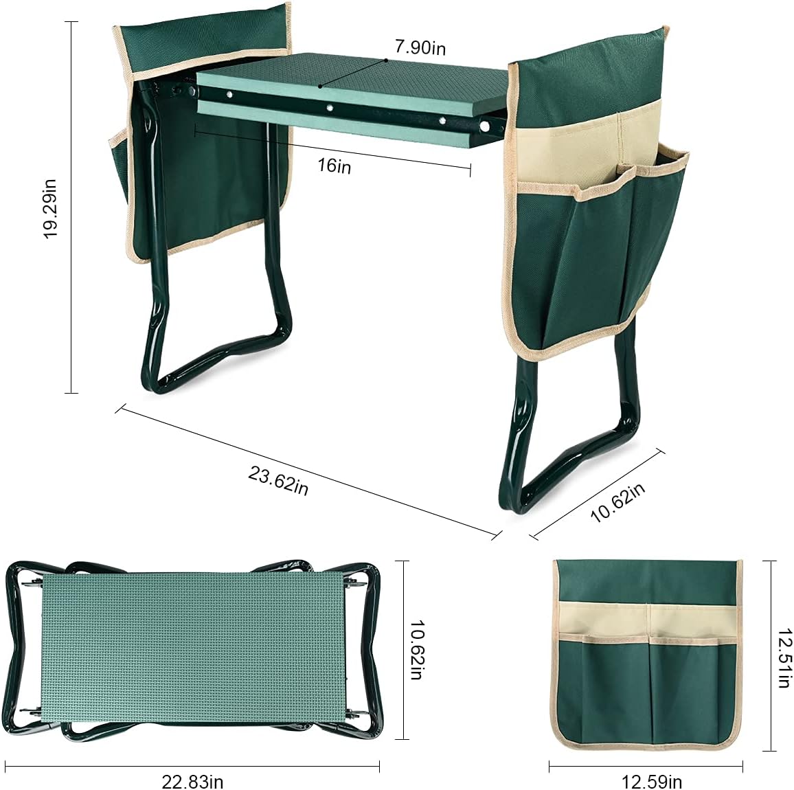 KVR Upgraded Garden Kneeler and Seat with Thicken & Widen Soft Kneeling Pad,Heavy Duty Foldable Gardener Stool with 2
