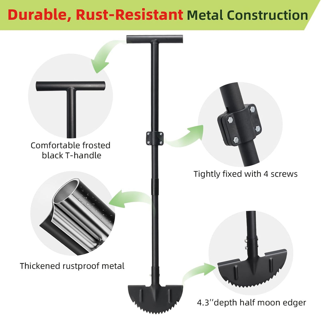 Half Moon Edger Lawn Tool - Heavy Duty Saw Tooth Manual Edgers with Sharp Blade & Wide Footplate, 38"-49" Adjustable