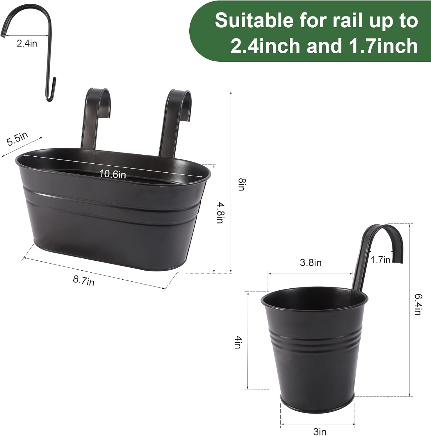 HowRU Metal Iron Flower Pots for Railing Fence Hanging Bucket Pots(5 Pcs) and Hanging Flower Pots Metal Iron Bucket