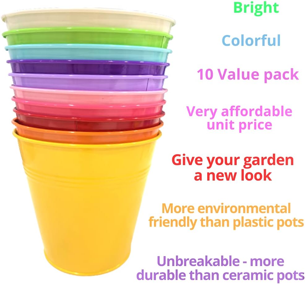 LaLaGreen Hanging Planters Outdoor -10 Pack, 6 Inch Colorful Large Metal Flower Pot, Balcony Planters Railing Hanging