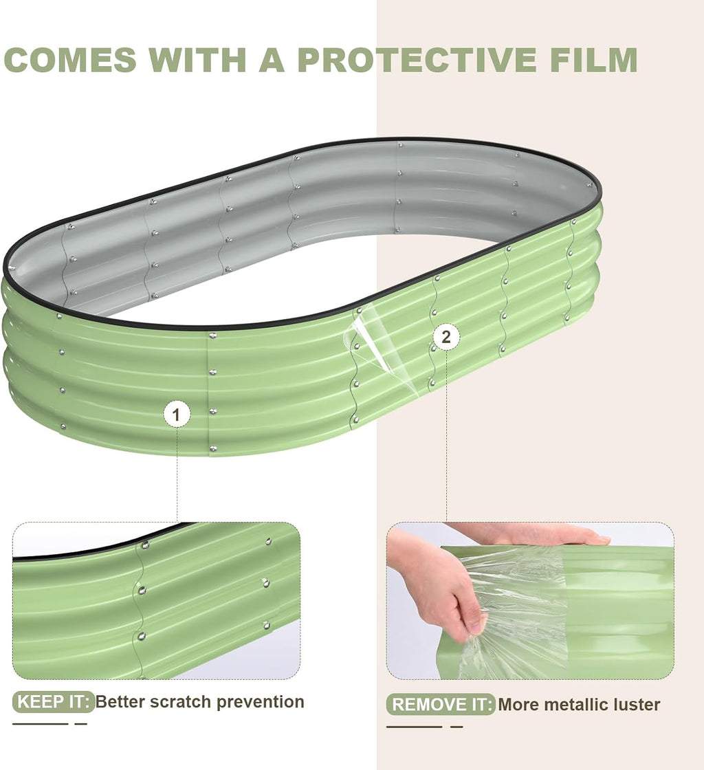 Raised Garden Bed, 6x3x1ft Galvanized Outdoor Planter Beds with Safety Edging and Gloves, Oval Metal Planter Box for