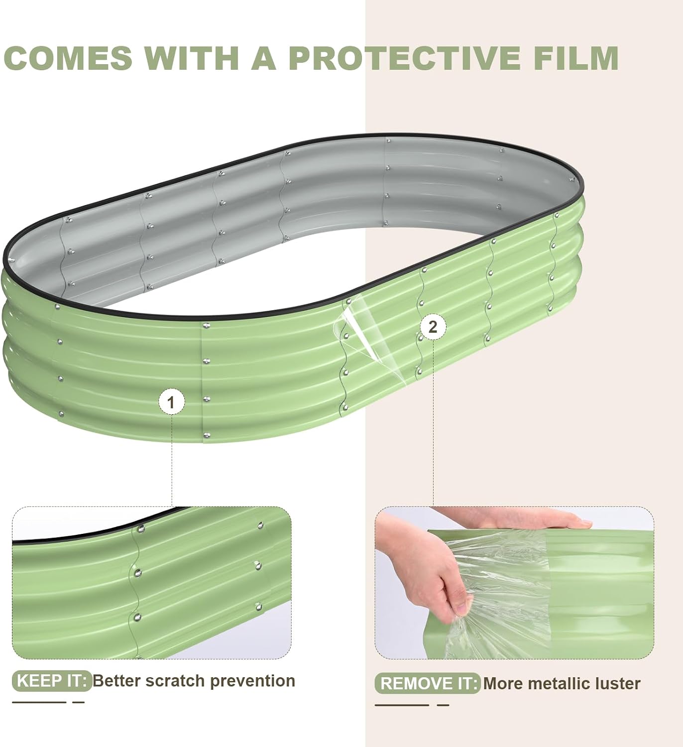 Raised Garden Bed, 6x3x1ft Galvanized Outdoor Planter Beds with Safety Edging and Gloves, Oval Metal Planter Box for