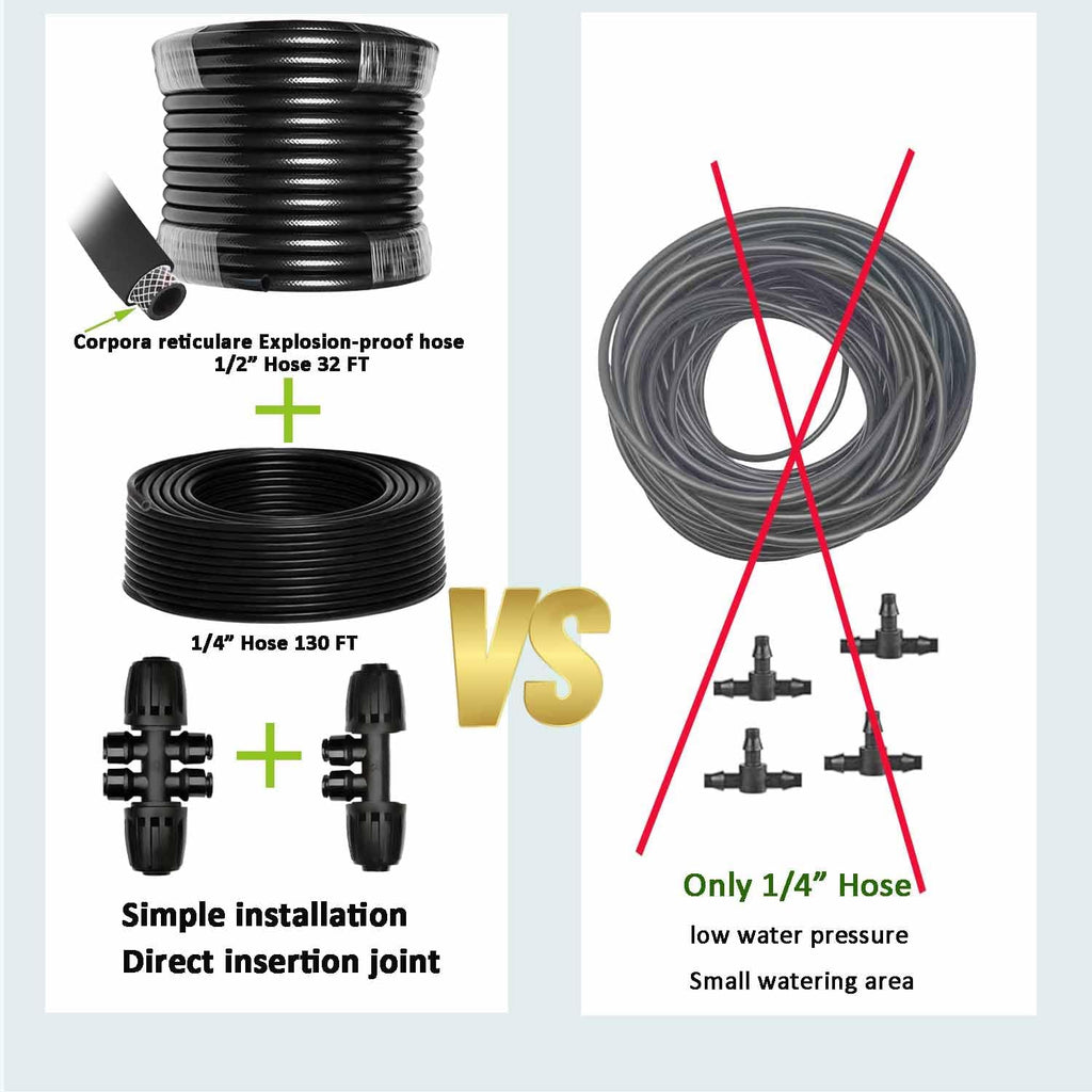 Drip Irrigation Kit for Garden,Main ID 1/2inch 16.5Ft and 1/4inch 96Ft Water Hose, Watering System Sufficient Water