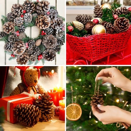 12PCS Christmas Pine Cones Ornaments Extra Large with String 3.5"-4"