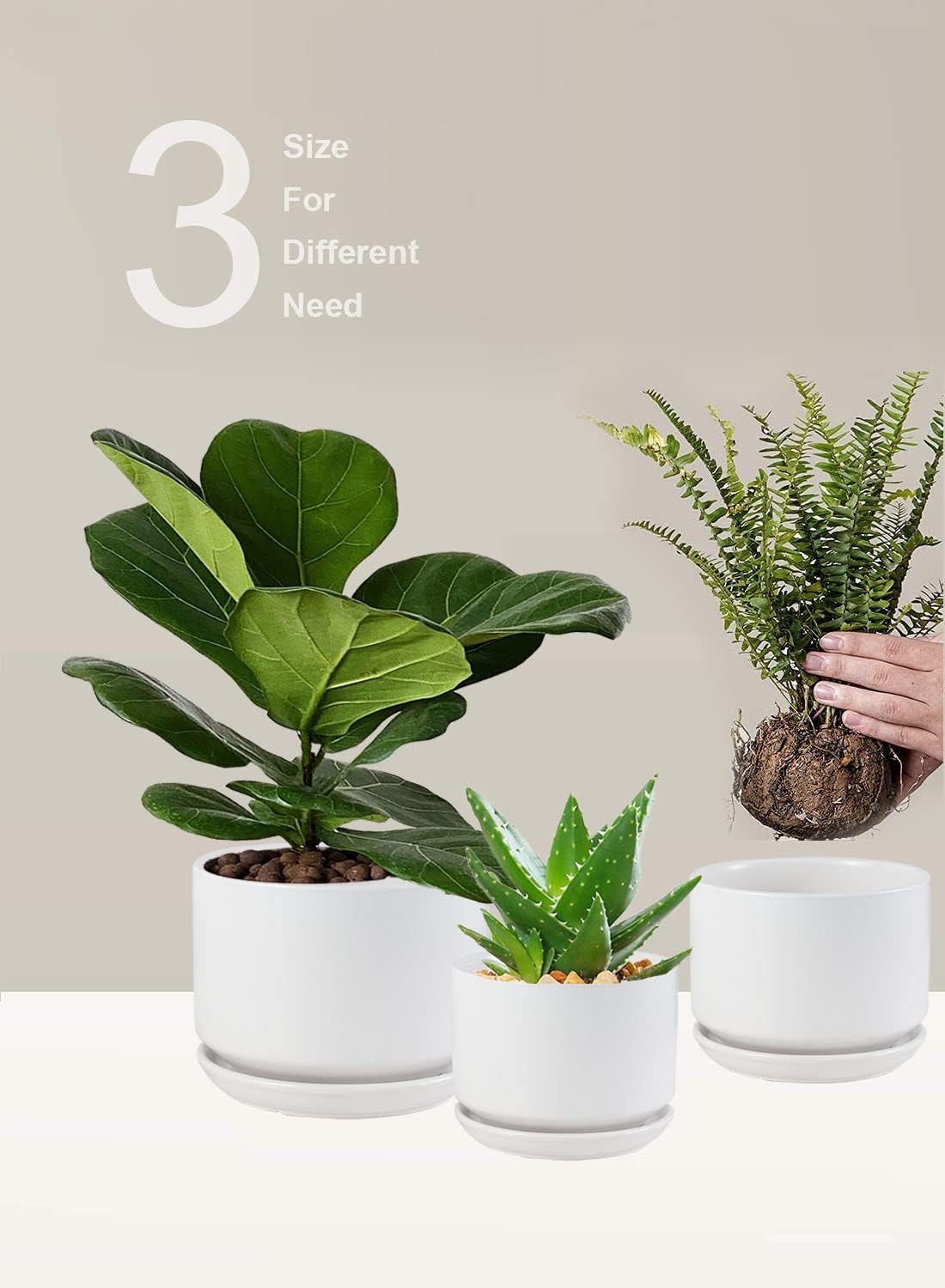 Ceramic Plant Pots with Drainage Hole and Saucer,Modern Indoor Pots for Plants,Ceramic Planter 4.3/5.3/6.7 inchs Set of