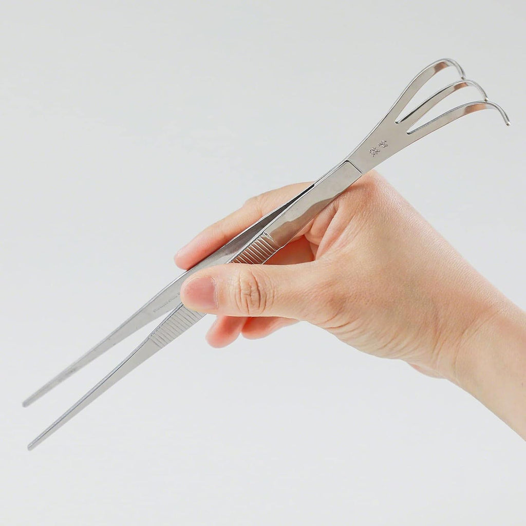 Wazakura 2 in 1 Bonsai Tweezers with Root Rake in Stainless Steel Made in Japan 8.6in (220mm), Professional Bonsai