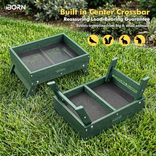 iBorn Ground Bird Feeder, Bird & Squirrel Platform Feeder for Outdoors, WPC Recycled Plastic, 3LB Large Capacity, Green