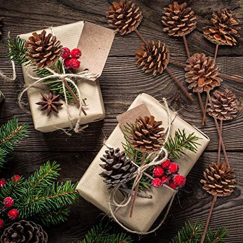 Whaline Christmas Natural Pine Cones 12 Pieces Pinecone Picks Christmas Tree Ornament Holiday Centerpiece for Xmas Tree Garland Wreath Home Party Decor Supplies, 1.8 Inch