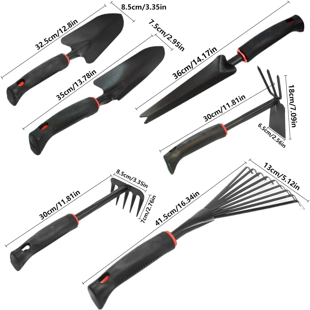 Large Garden Tool Set with Non-Slip Rubber Handle - 6 Piece Heavy Duty, Gardening Hand Tools, Sturdy Durable, Classic