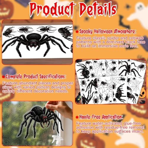 53 PCS Spider Halloween Decorations, Halloween Window Clings for Home Glass
