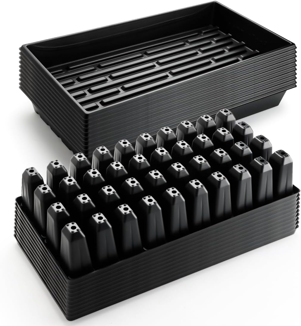 RooTrimmer 10 Pack 1020 Seed Starter Trays and 10 Pcs 40 Cell Plug Trays, Thick Durable Seedling Plastic Nursery Tray