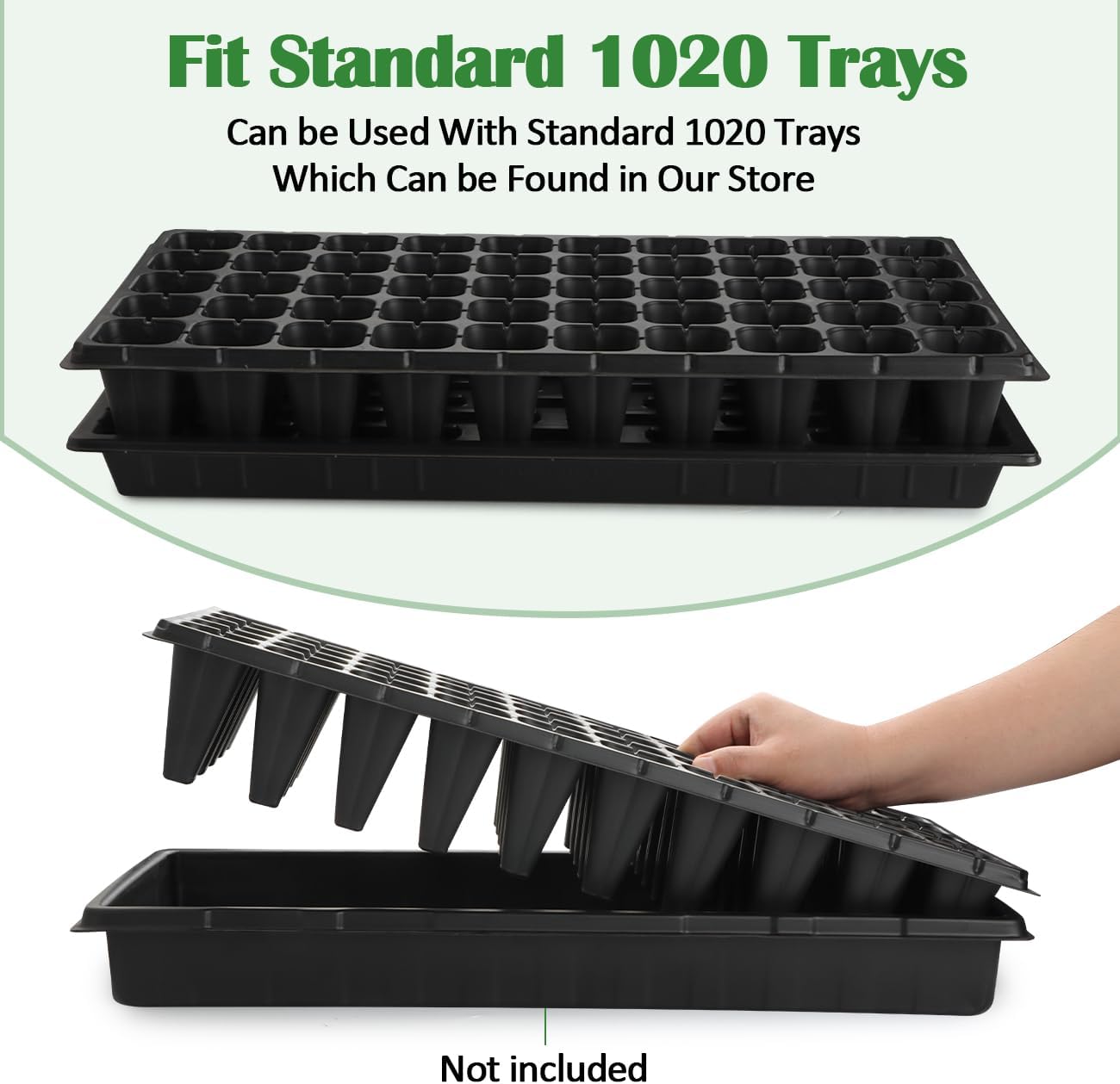 RooTrimmer 50-Pack Extra-Deep 50 Cell Seed Starter Trays, 3.55" Cone-Shaped Plug Trays for 1020 Flats, Heavy-Duty
