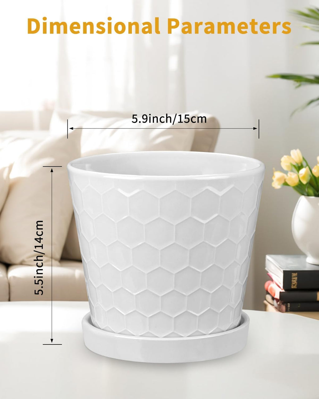 EFISPSS Ceramic Plant Pots, 6 Inch Pots for Indoor Plants, Planters with Drainage Hole and Saucer, Flower Pots Desktop