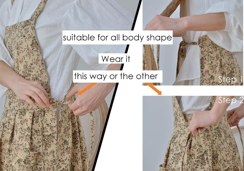 Adult Kitchen Apron Cooking Baking Garden Chef Apron with Pocket Floral Cotton Waterproof Adjustable Apron