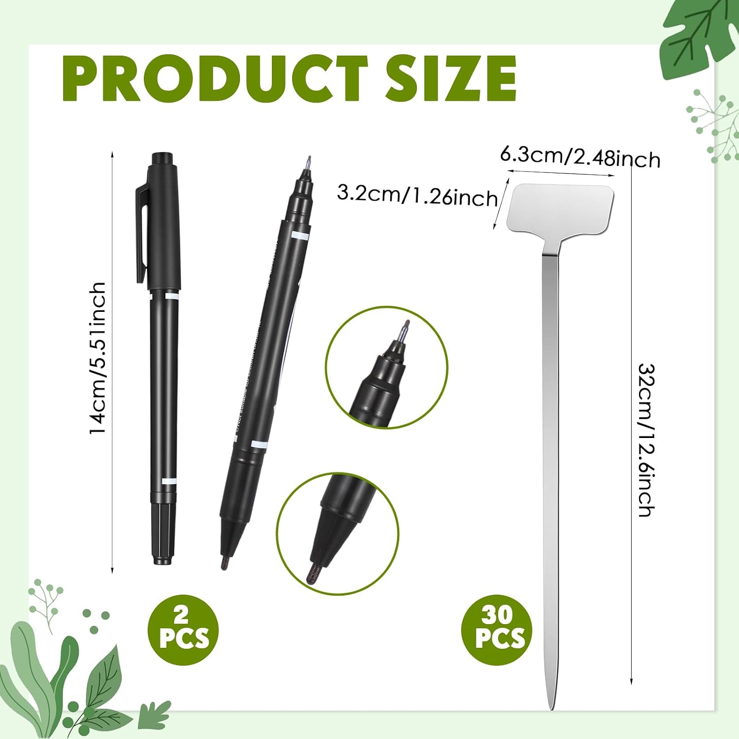 30 Pcs Stainless Steel Plant Labels, Metal Waterproof Plant Markers, Height 12.6 in, Label Area 2.5 x 1.26 in T-Type