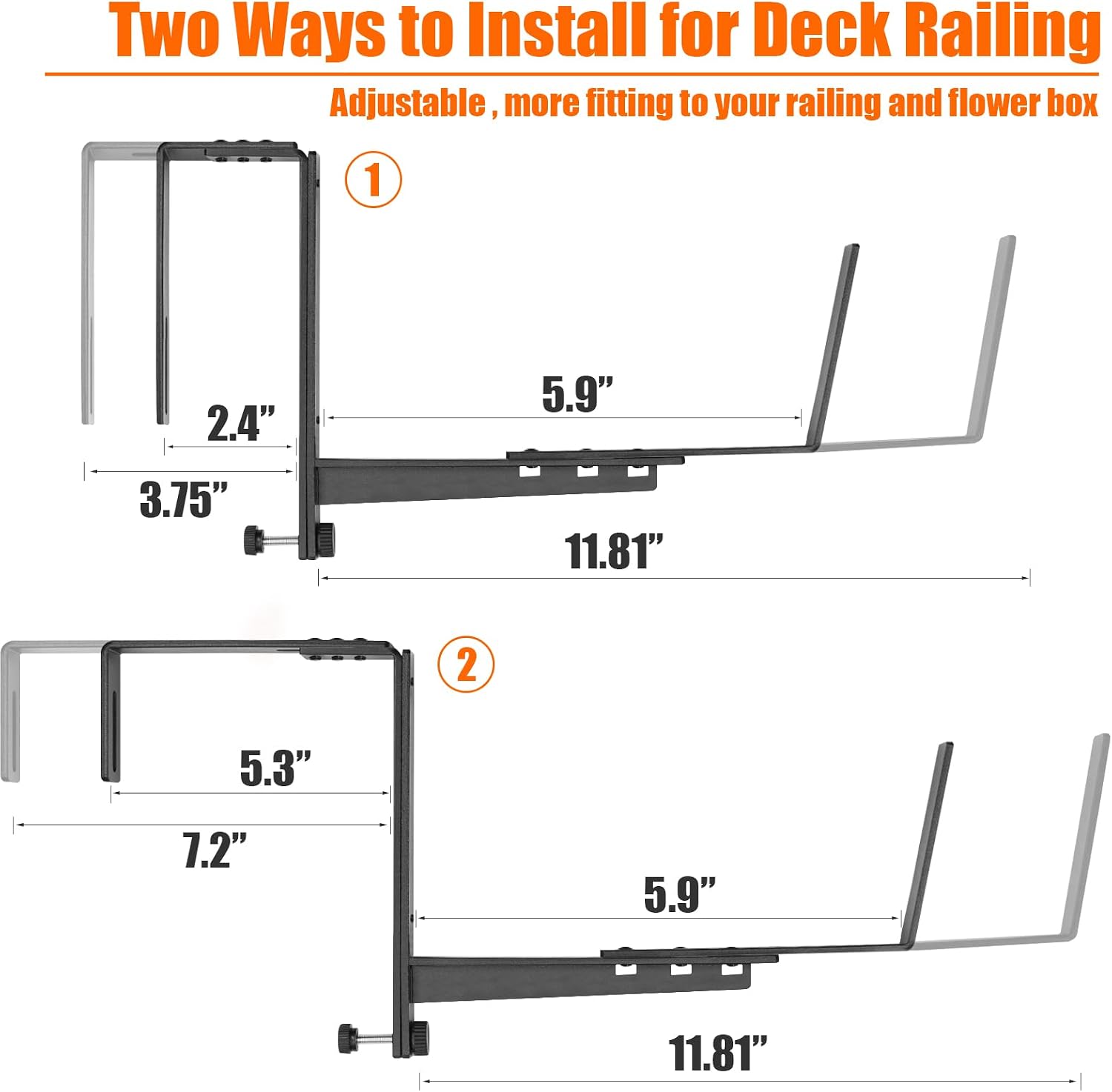 2 Pcs Adjustable Railing Planter Boxes Brackets,Heavy Duty Iron Window Box Planters Holder Outdoor for