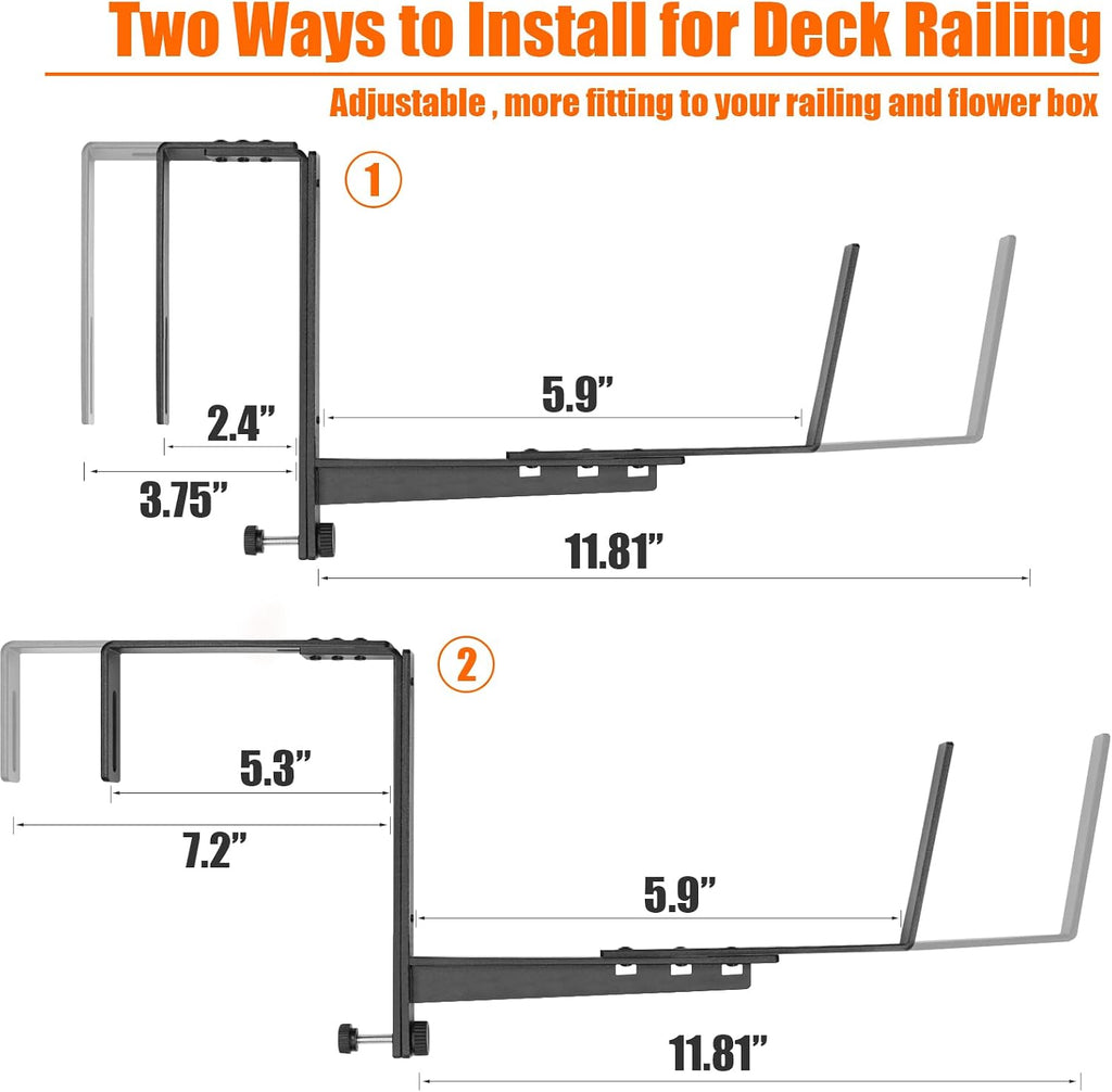 4 Pcs Adjustable Railing Planter Boxes Brackets,Heavy Duty Iron Window Box Planters Holder Outdoor for