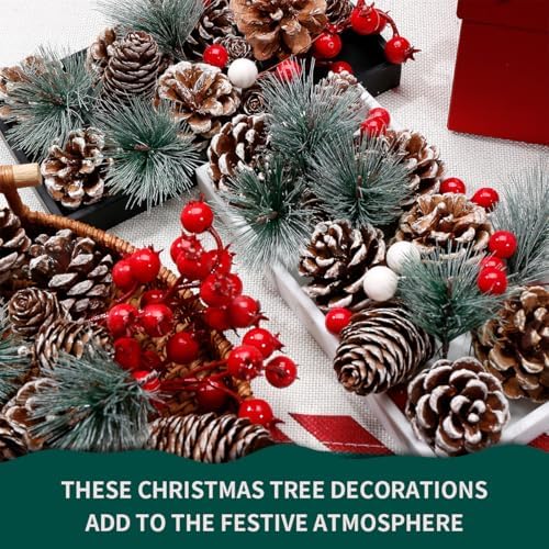 108 Pcs Christmas Ornaments Pine Cones Berry Pine Branch Set Xmas Decorations for Home, Pinecones for Crafts Vase Filler Wreath Christmas Table Decor