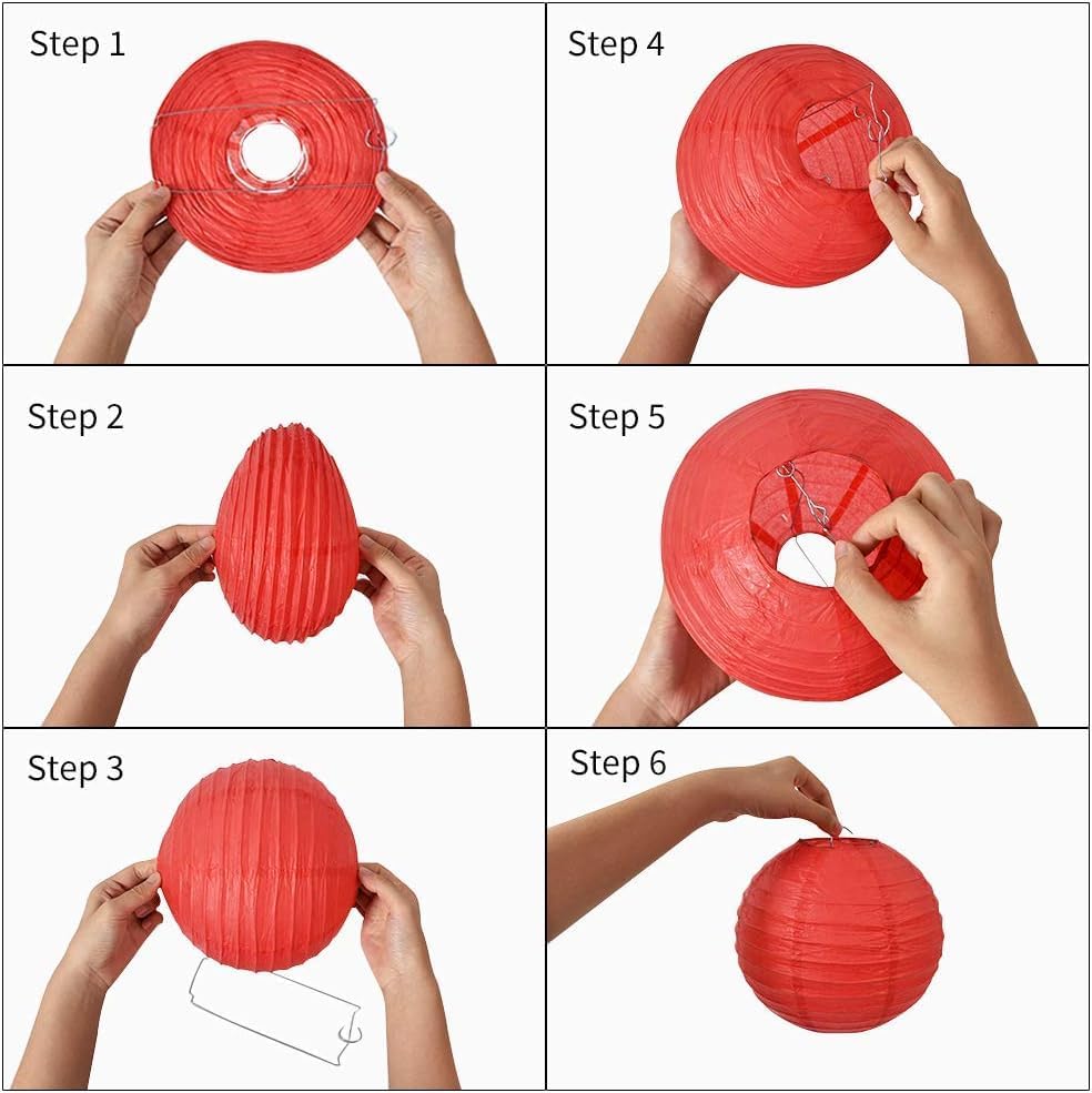 BEISHIDA 12 Inch Gold Paper Lanterns 6 Packs Hanging Round Chinese Lantern