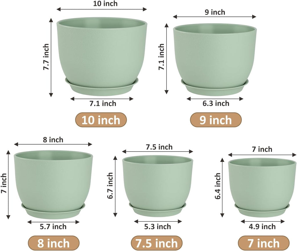 YNNICO Plant Pots 10/9/8/7.5/7 inch Flower Pots with Multi Mesh Drainage Holes, Planters for Indoor Outdoor Garden