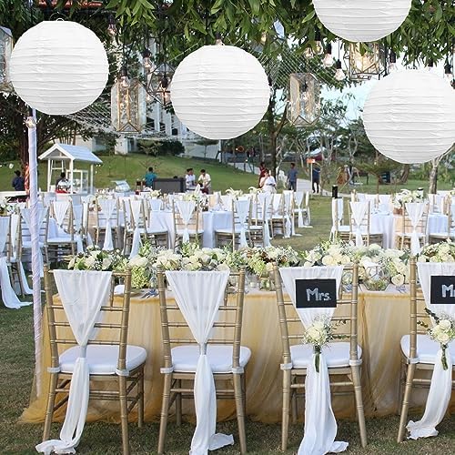 BEISHIDA 12 Inch White Paper Lanterns 6 Packs Hanging Round Chinese Lantern