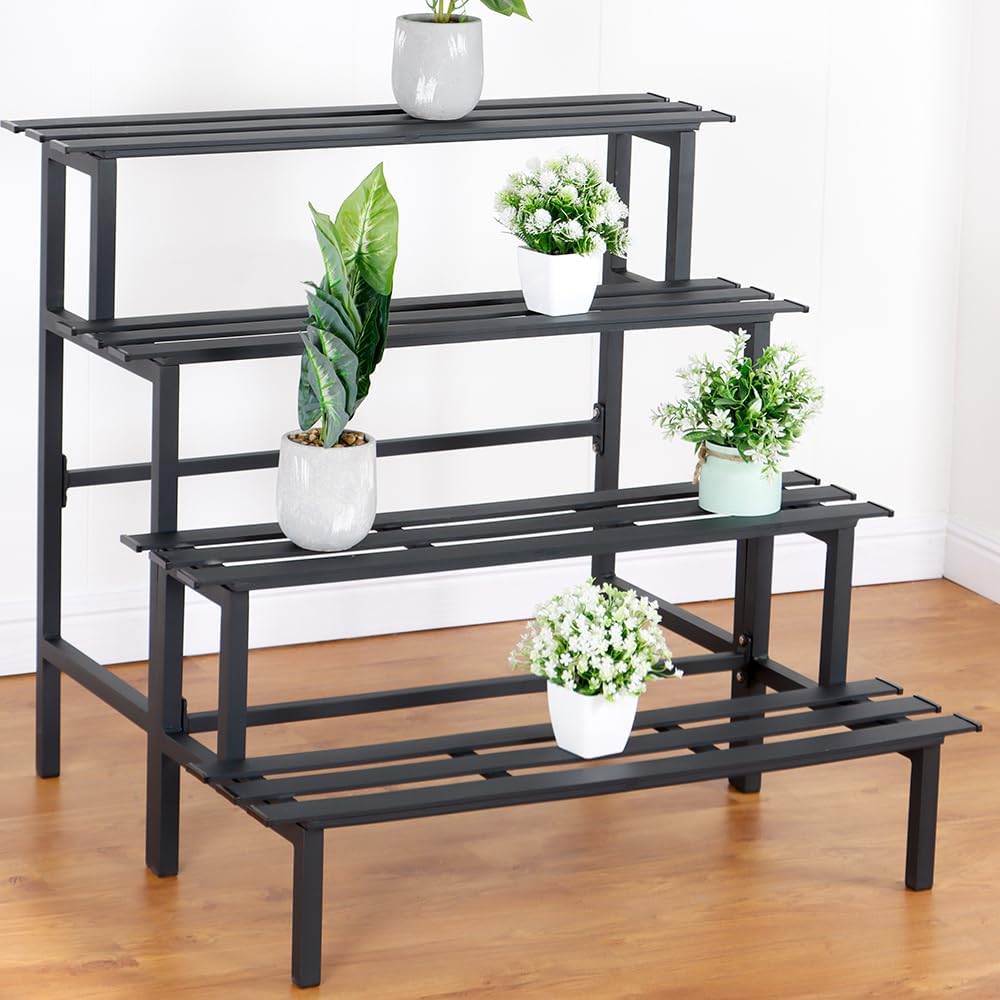 Aluminum Plant Stand Indoor & Outdoor Flower Rack 4-Tier | Outdoor Ladder Display Shelf for Plants - Sturdy